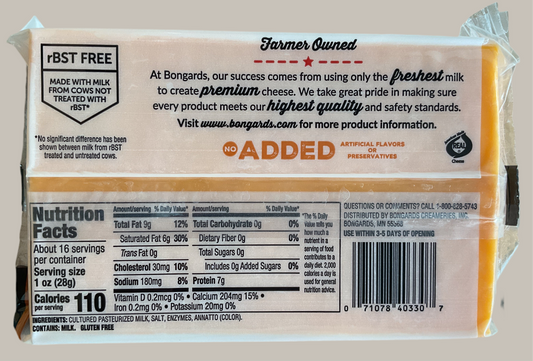 Bongards Creameries Mild Cheddar Cheese Brick, 16 Ounce