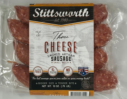 Stittsworth Smoked Three Cheese Bratwurst - the ultimate indulgence for your taste buds!