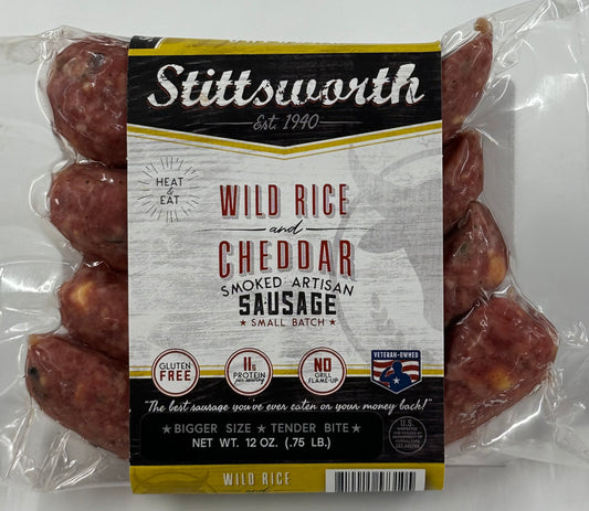 Wild Rice and Cheddar Brat - a tantalizing fusion of Minnesota's finest ingredients and a unique meat blend that will leave you craving more!