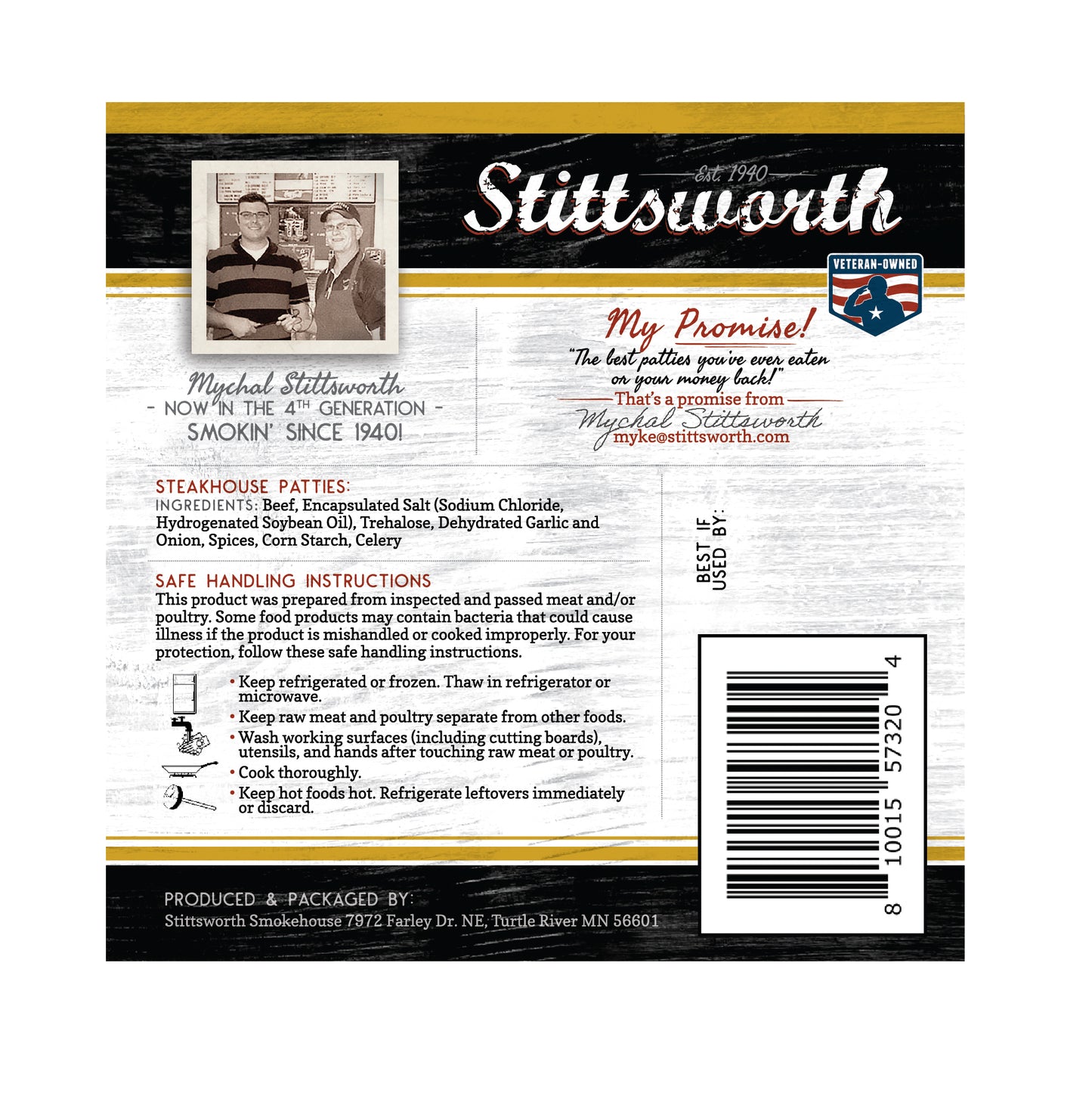 Stittsworth Meats 1/3lb Steakhouse Ground Beef Patties - ( 2 PACK ) - Minnesota Grown - Ground from whole muscle meat