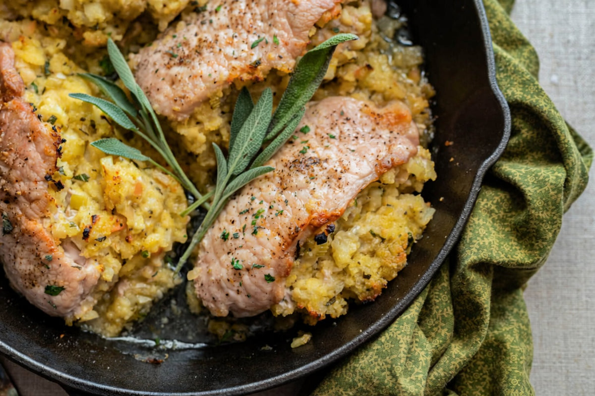Baked stuffed pork chop with herbed stuffing — Stittsworth Meats, Bemidji MN