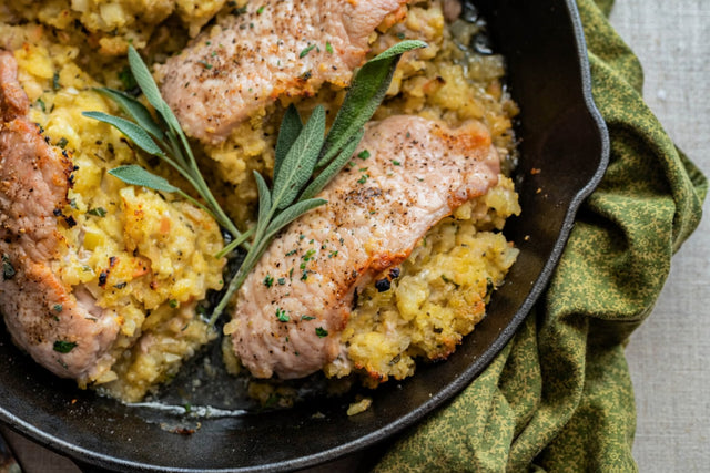 Baked stuffed pork chop with herbed stuffing — Stittsworth Meats, Bemidji MN