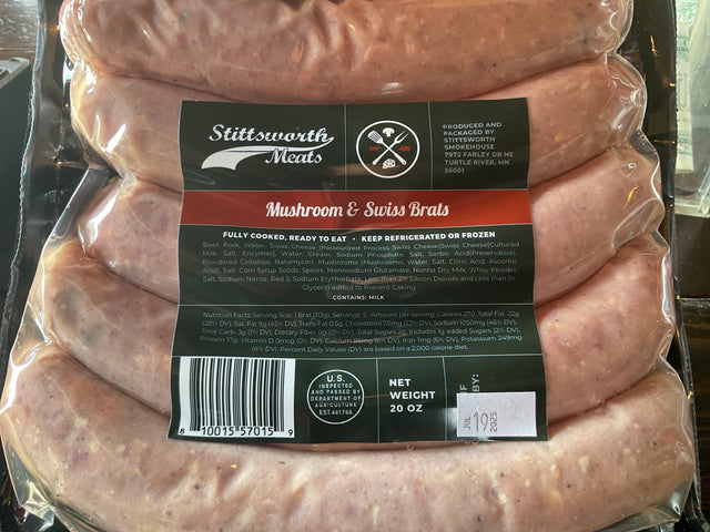 Mushroom & Swiss Brats | Sausage & Brats | Stittsworth Meats