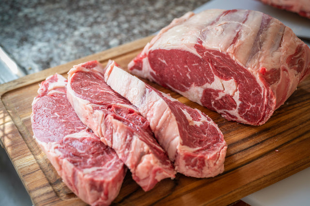 Thick-cut raw ribeye steak — Stittsworth Meats, Bemidji MN