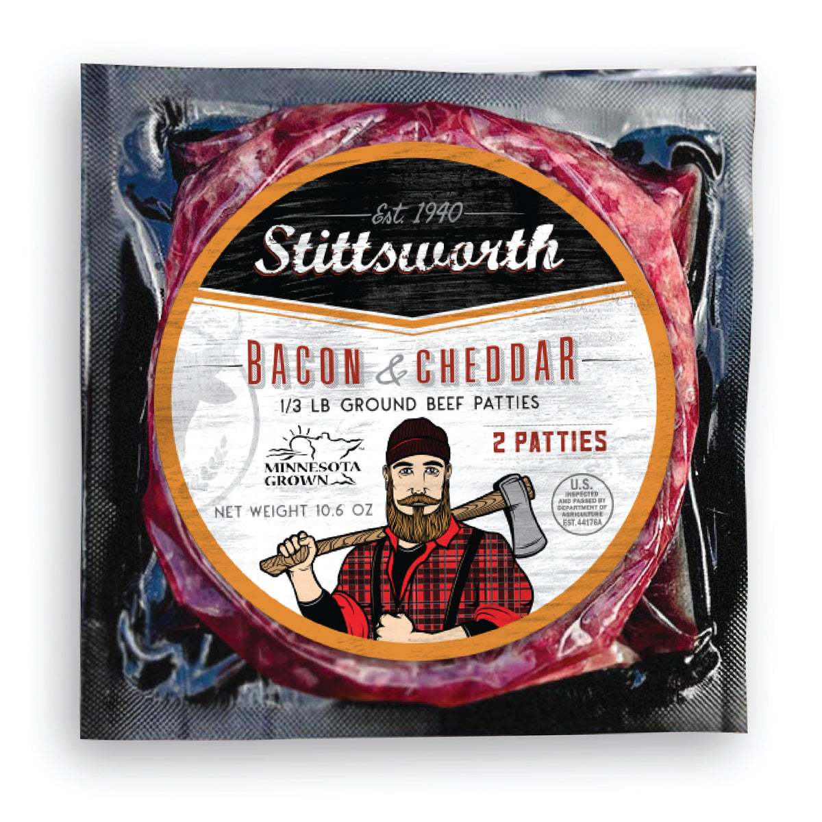 Bacon & Cheddar Ground Beef Patties (2-Pack) - Stittsworth Meats Bemidji MN