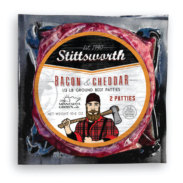 Bacon & Cheddar Ground Beef Patties (2-Pack) - Stittsworth Meats Bemidji MN