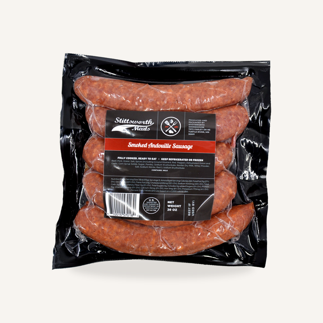 Smoked Andouille Sausage pack on cream background