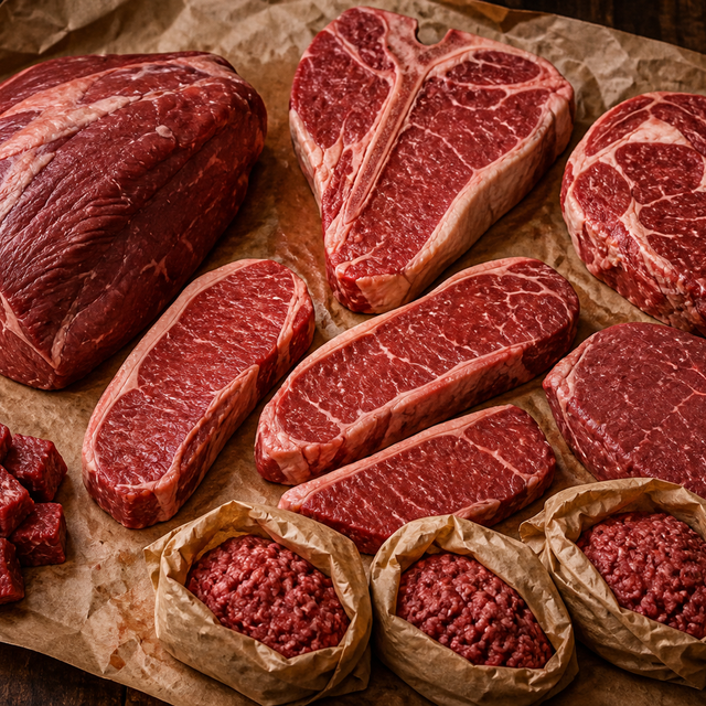 The 1/8 of Beef bundle on butcher paper